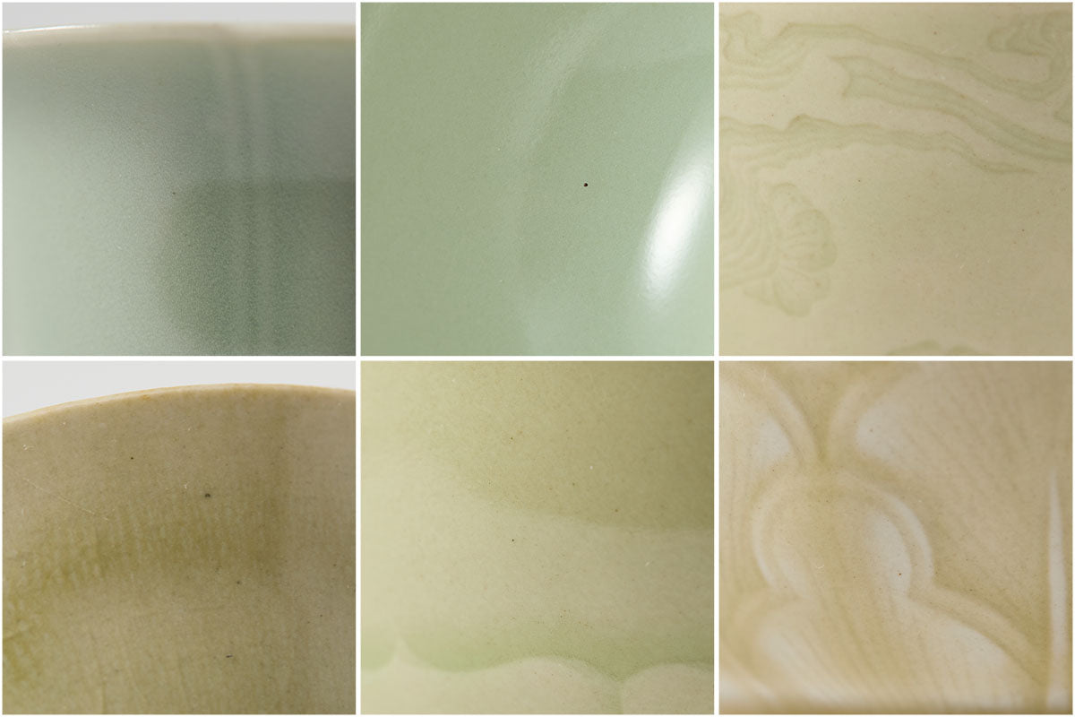 Natural kiln marks may appear on handmade celadon