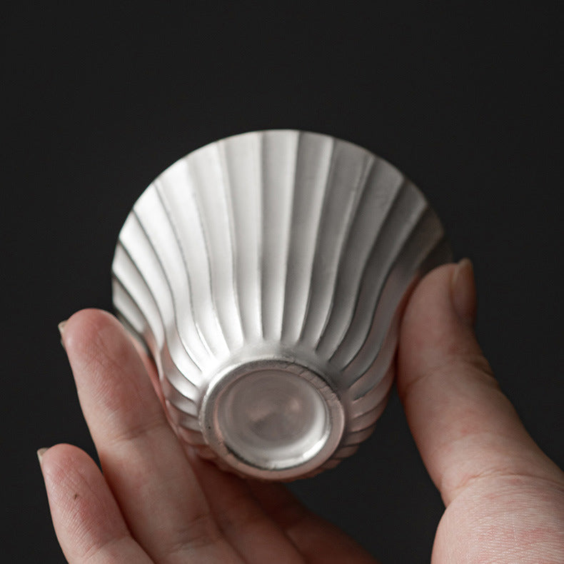 Silver-Gilded Linear Stripe Porcelain Teacup - Rouseclay