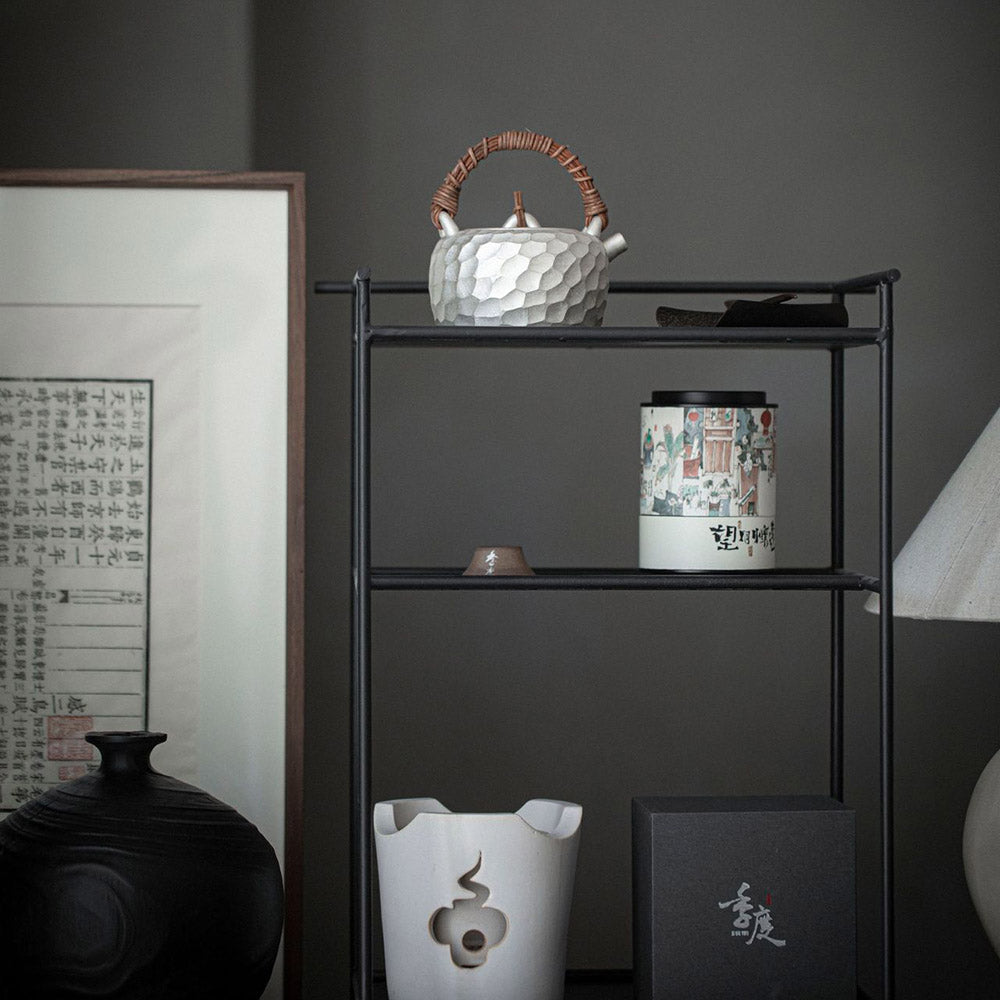 Hand-Hammered Gilded Silver with Rattan-Wrapped Arch Handle Tetsubin - Rouseclay