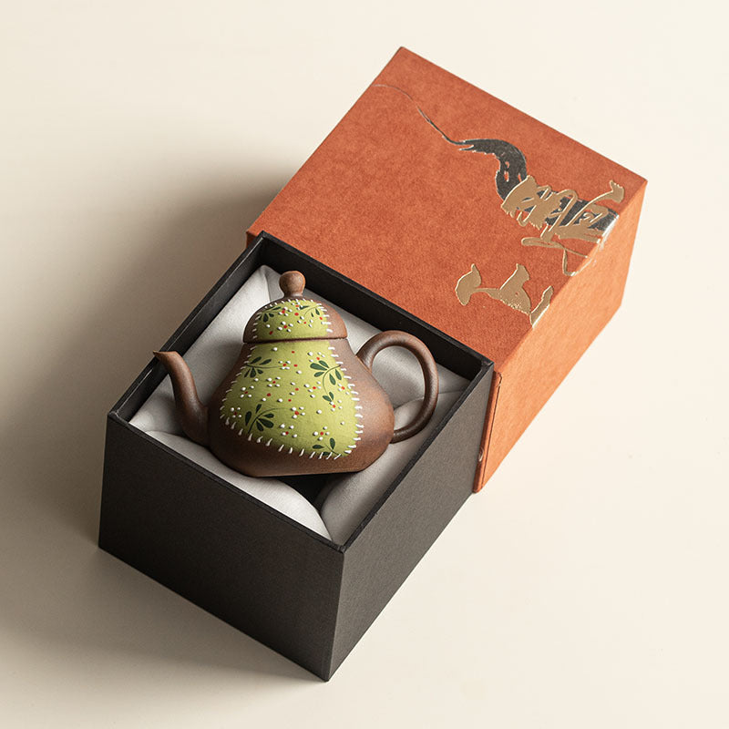 Hand-Painted Yellow Chrysanthemum Coarse Pottery Pear-Shaped Teapot - Rouseclay