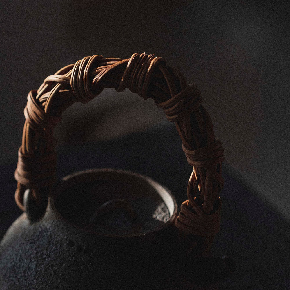 Wood-Fired Rattan-Wrapped Arch Handle Pottery pure Handcrafted - Rouseclay