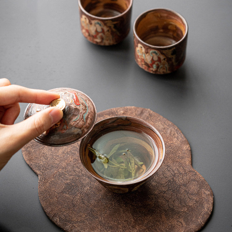 Dunhuang Murals Hand-Thrown Painted Gaiwan with Gold Tracing - Rouseclay