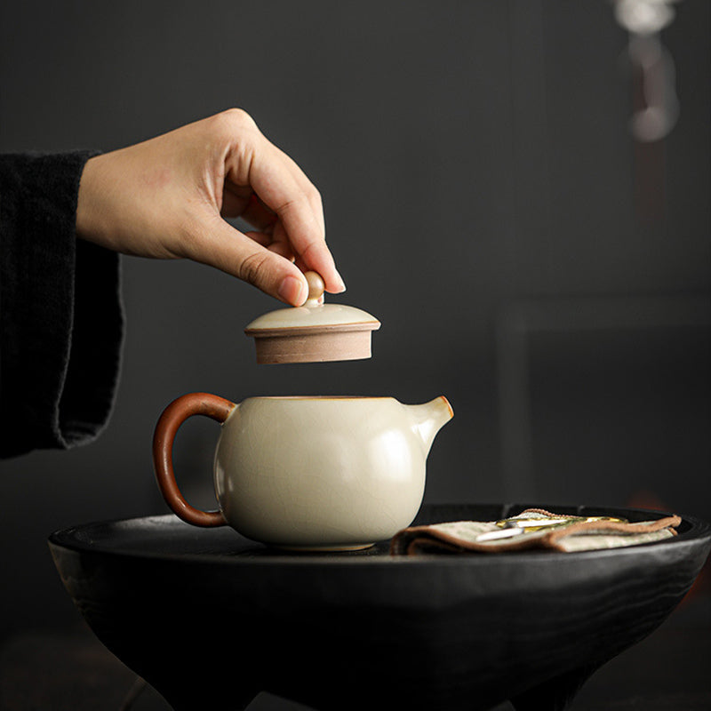 Cream-Glazed Ruyao "Longdan" Teapot with Cultivated Golden Crackle - Rouseclay