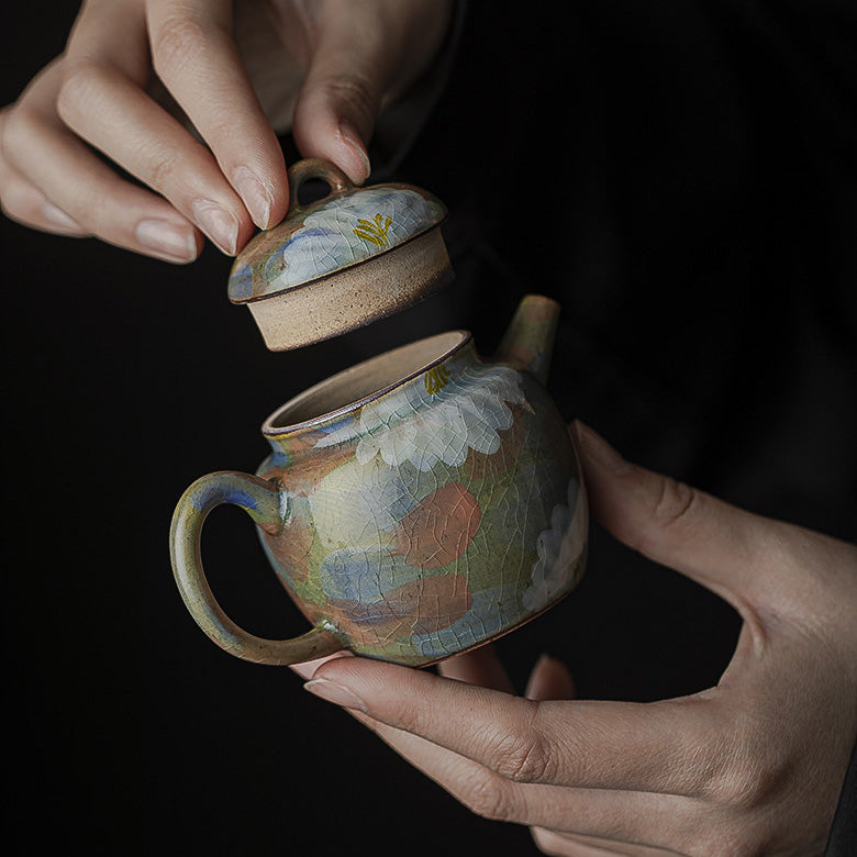 Monet color crackle tea pot - Rouseclay