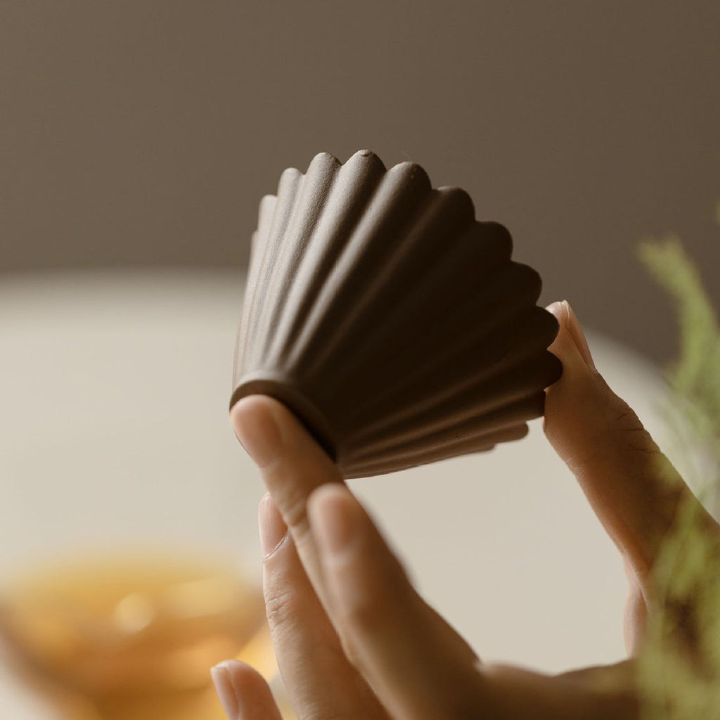 Tobacco-Brown Glaze Floral Rim Zisha Teacup - Rouseclay