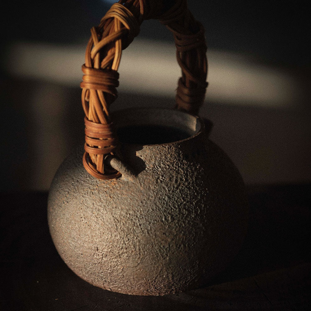 Wood-Fired Rattan-Wrapped Arch Handle Pottery pure Handcrafted - Rouseclay