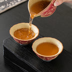 Iron-Spot Porcelain Peony Teacup with Antique Caramel Glaze - Rouseclay