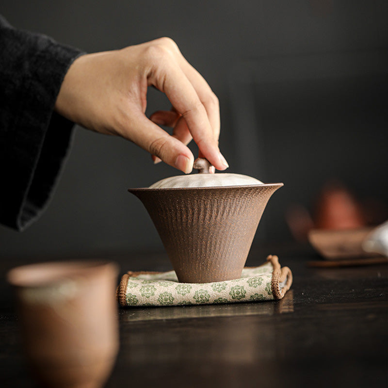 Coarse Pottery Gilded Silver Lingzhi Gaiwan - Rouseclay