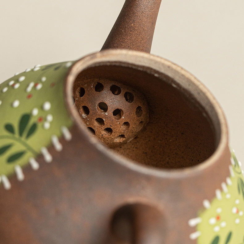 Hand-Painted Yellow Chrysanthemum Coarse Pottery Pear-Shaped Teapot - Rouseclay