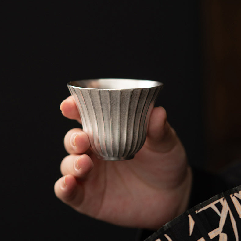 Silver-Gilded Linear Stripe Porcelain Teacup - Rouseclay