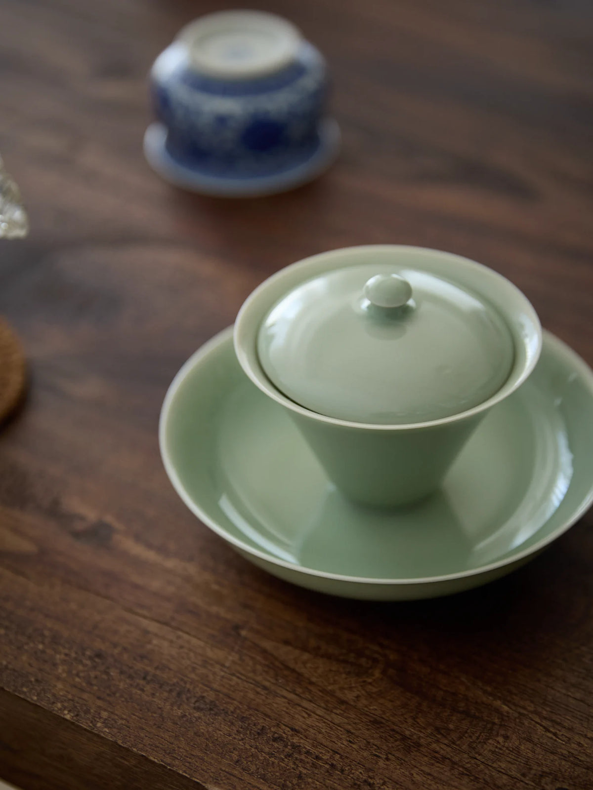 Ouware handmade celadon porcelain Wood-fired Shallow Teapot Stand OOAK