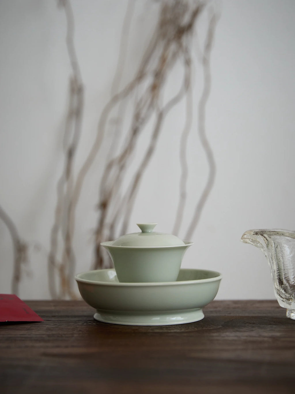 Ouware handmade celadon porcelain high-footed pot stand OOAK