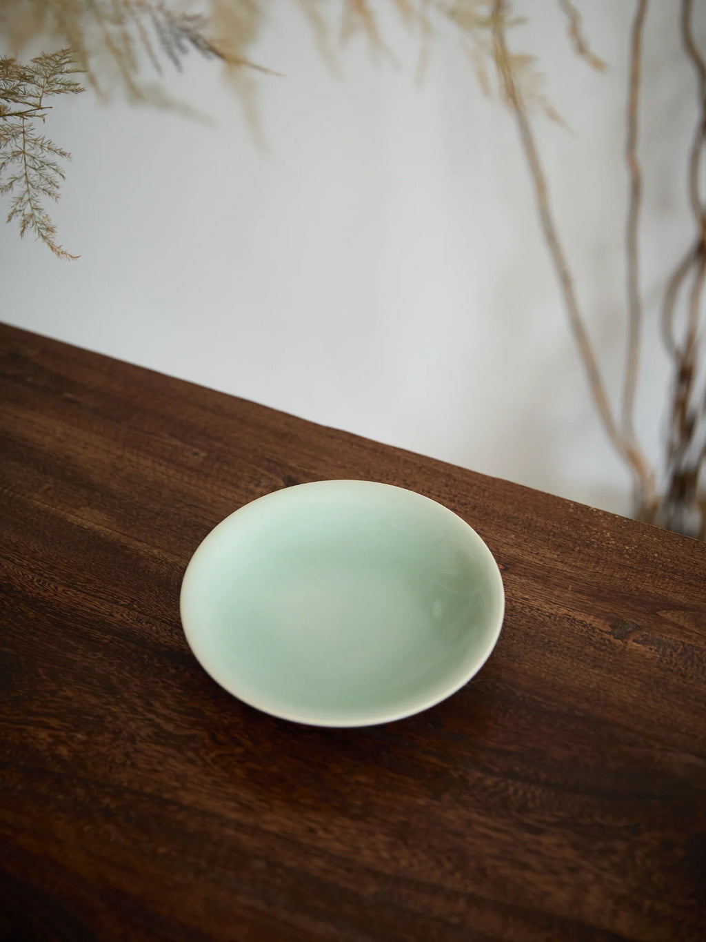 Ouware Chai kiln handmade round plate celadon porcelain teapot stand OOAK