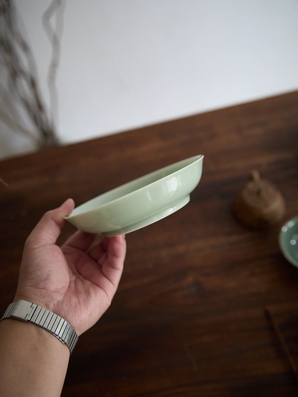 Ouware handmade celadon porcelain Wood-fired Shallow Teapot Stand OOAK