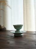 Ou Ware handmade Song Dynasty vessel forms inspired by antiquity porcelain tea bowl with scalloped rim & matching saucer set (100cc)
