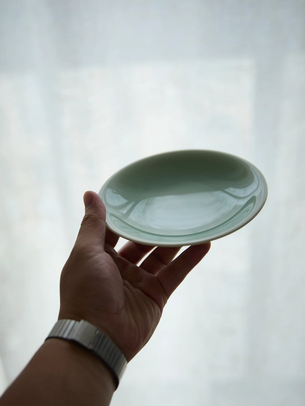 Ouware Chai kiln handmade round plate celadon porcelain teapot stand OOAK