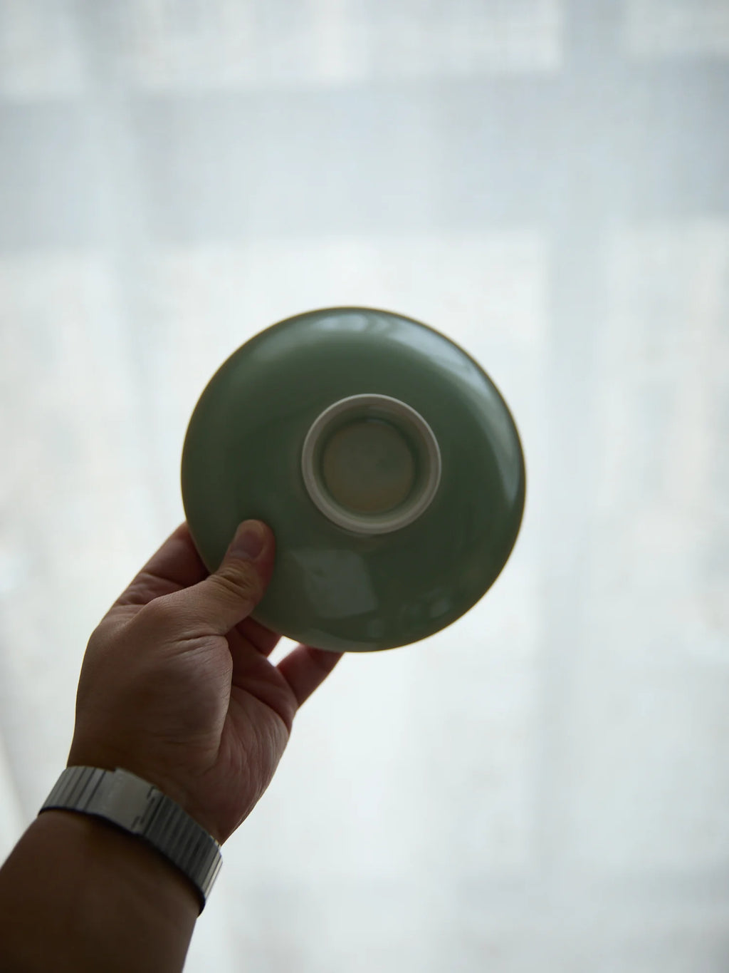 Ouware Chai kiln handmade round plate celadon porcelain teapot stand OOAK