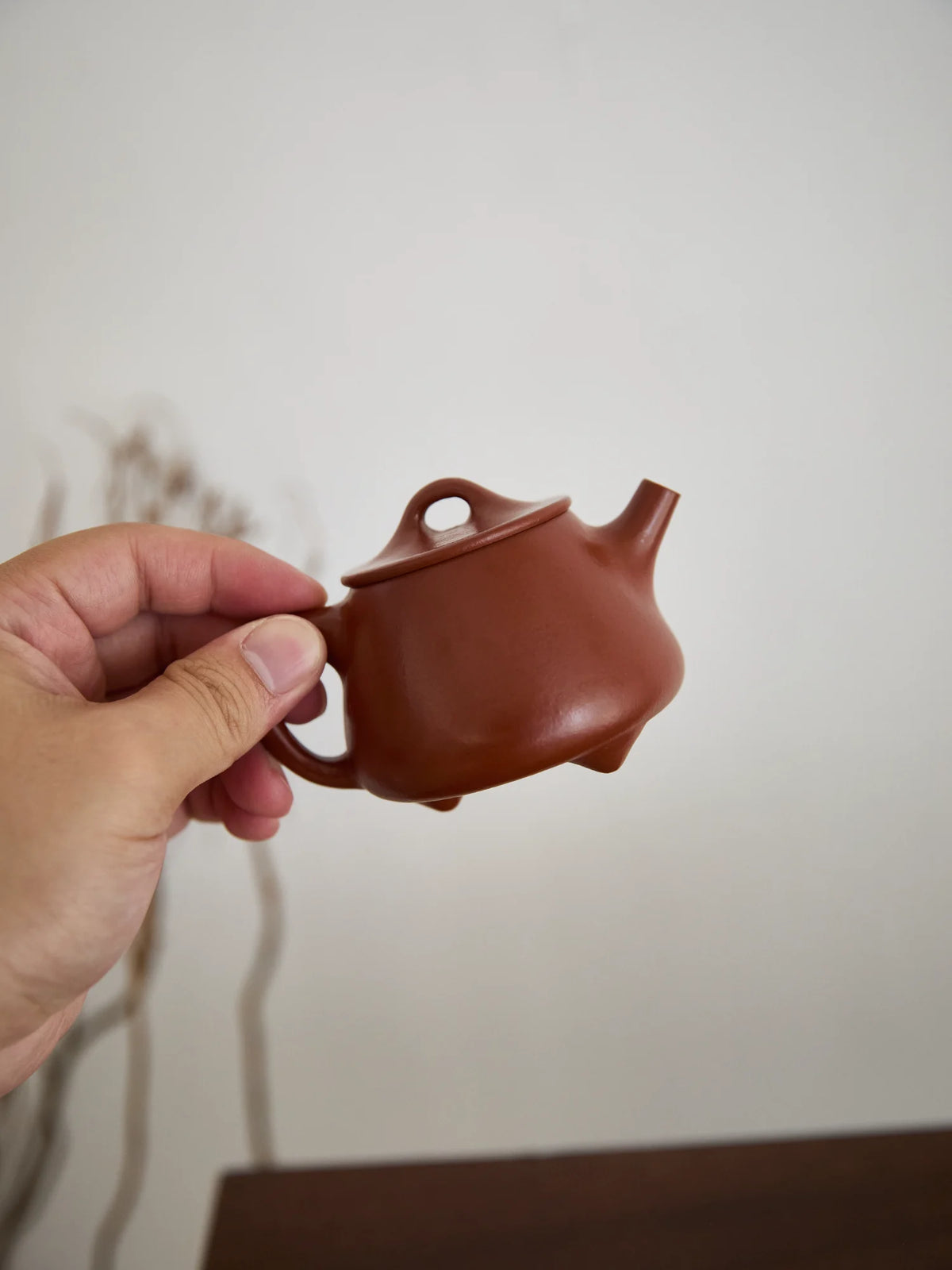 Handmade "Da Hong Pao" (Crimson Robe) Zhuni Clay Three-Legged Tall "Shi Piao" Style Zisha Teapot