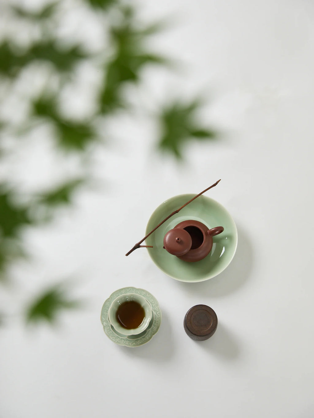 Ouware handmade celadon porcelain Wood-fired Shallow Teapot Stand OOAK