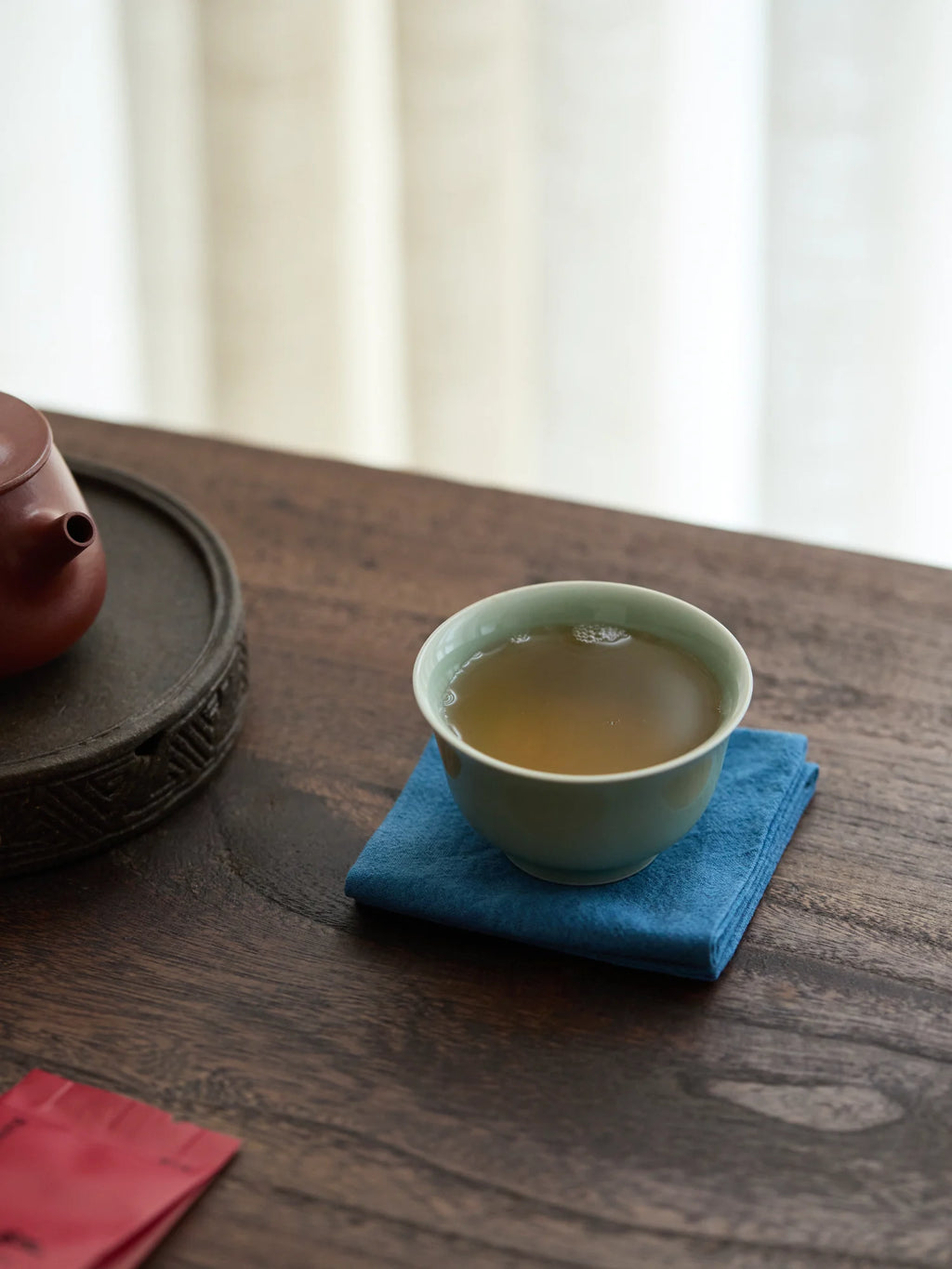 Ou Ware Celadon Press-Hand Teacup – Handmade Yongle Style Chinese Tea Cup