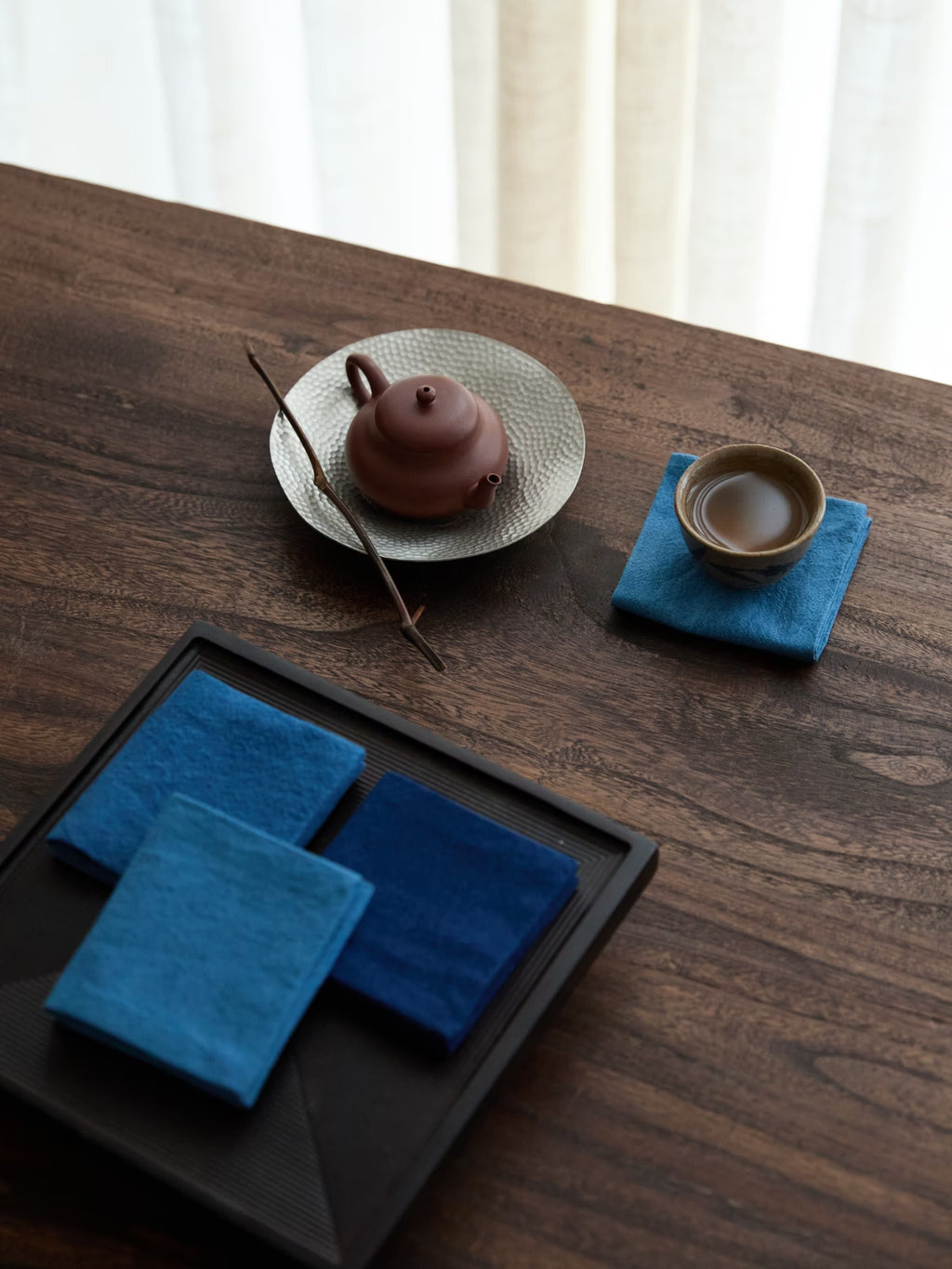 Indigo tea cloth tea towel for pot mat and cup coaster