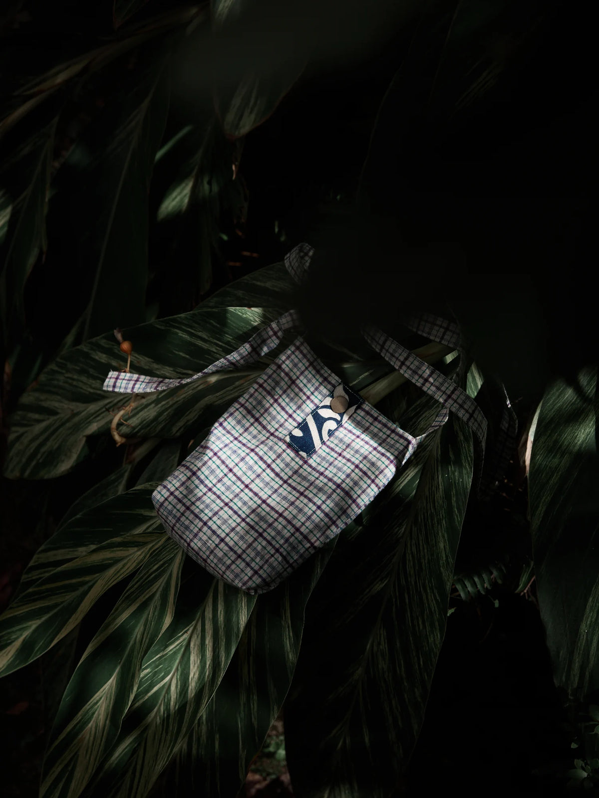 Handmade crossbody bag (phone pouch) with indigo-dyed accents