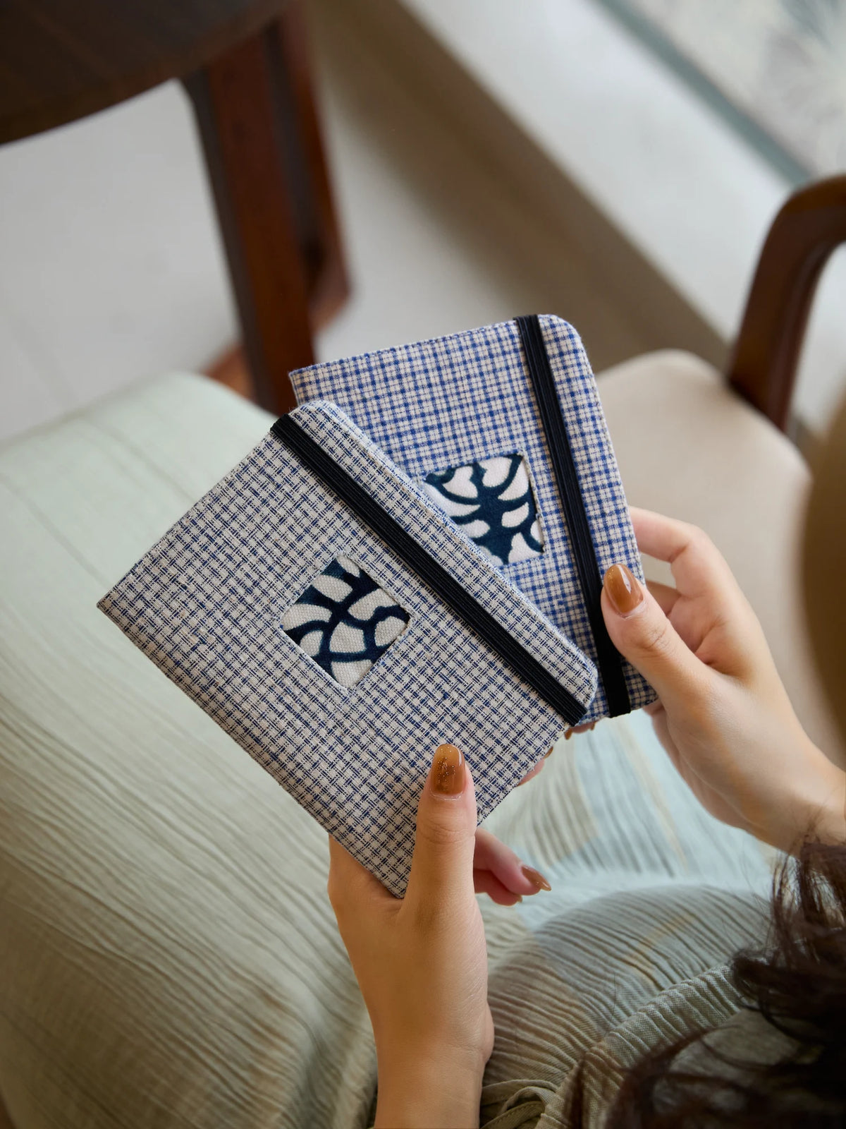 Handmade A6 refillable fabric notebook cover with Lanjiaxie indigo-dyed decorations (including replaceable inserts)