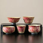 Iron-Spot Porcelain Peony Teacup with Antique Caramel Glaze - Rouseclay