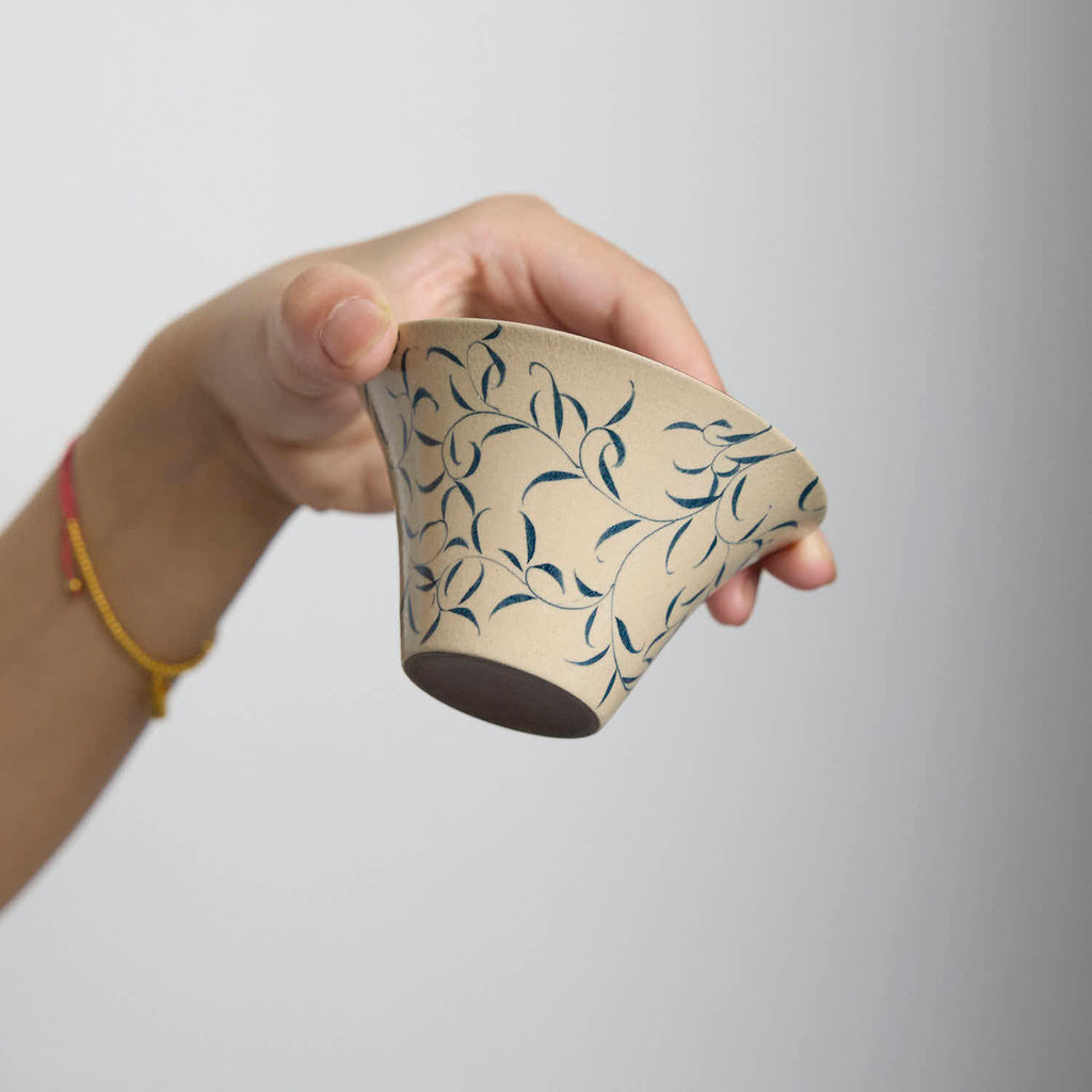 Hand-painted blue and white porcelain gaiwan with spring bud and moonlight design