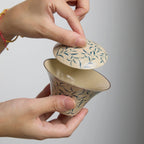 Hand-painted blue and white porcelain gaiwan with spring bud and moonlight design