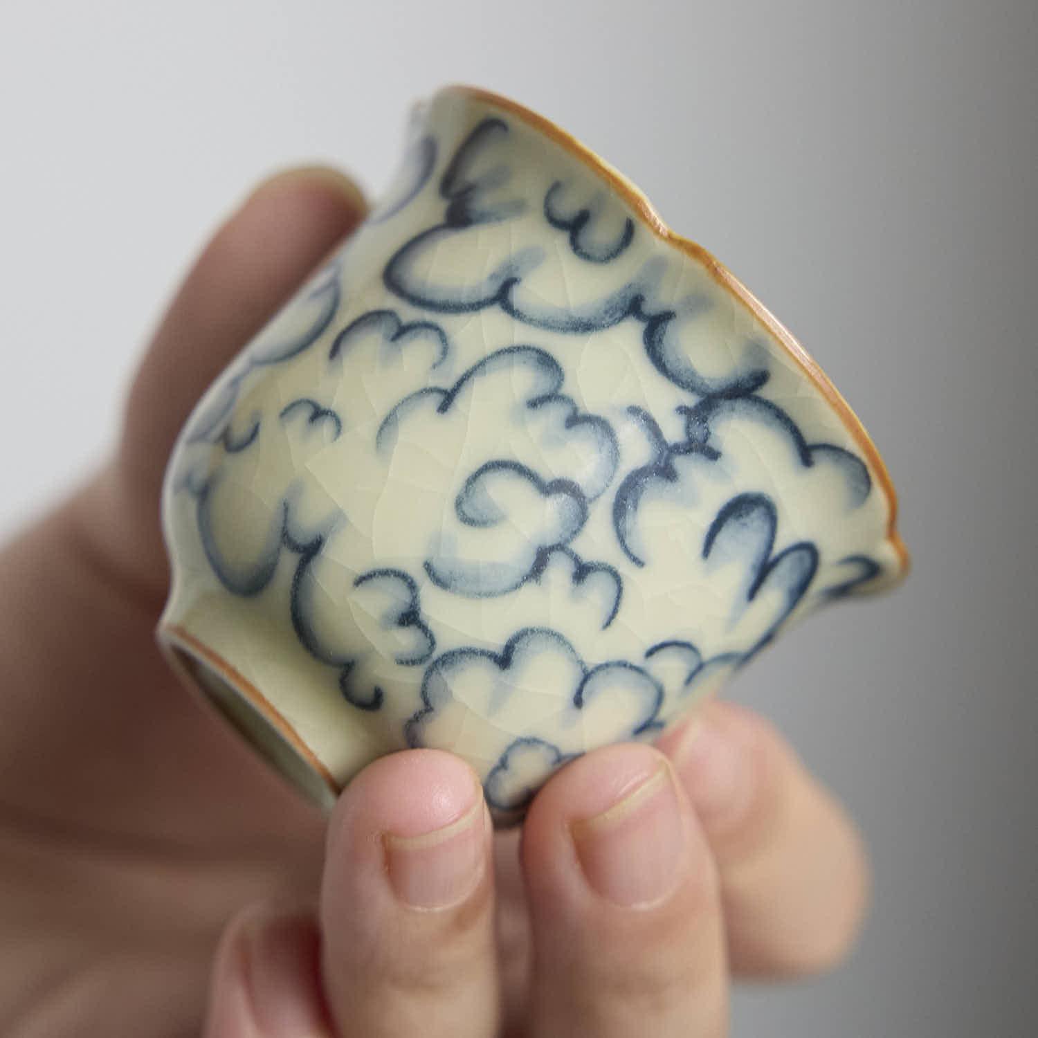 Ru Kiln Auspicious Clouds & Floral Rim Cup - Rouseclay