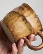 日用餐厨日式复古侘寂风咖啡杯不规则手作粗陶杯拿铁拉花下午茶杯 - Rouseclay