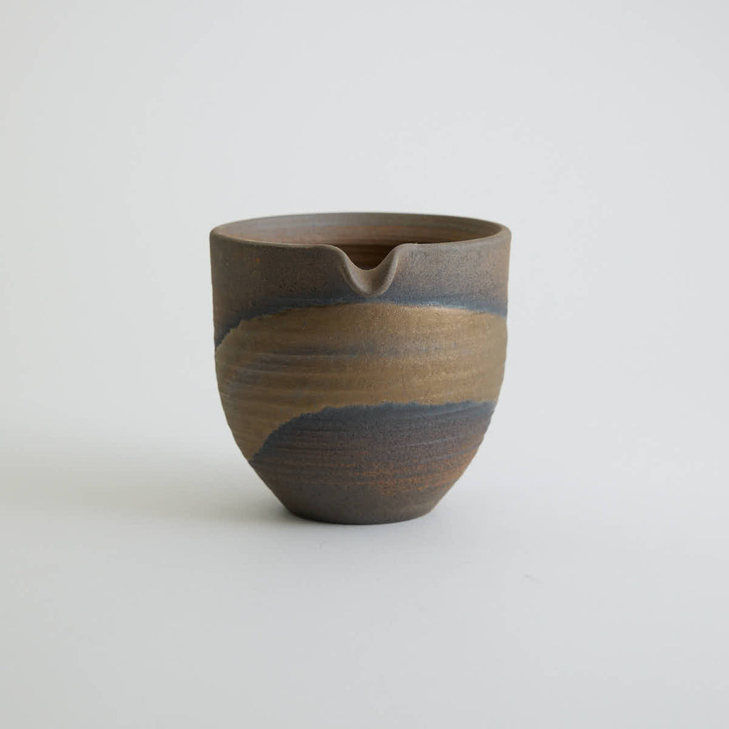 Rustic stoneware fair cup Gong Dao Bei with vintage coarse clay texture