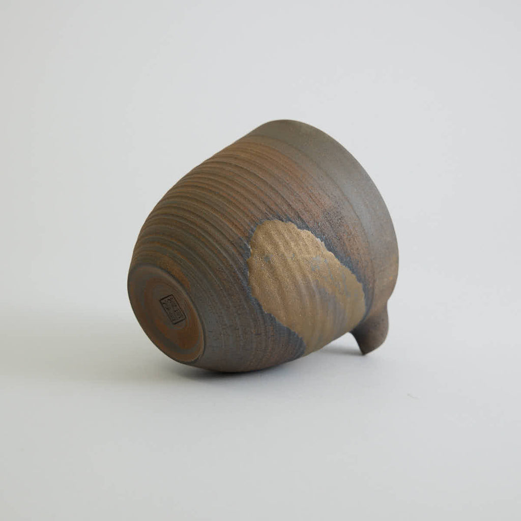 Rustic stoneware fair cup Gong Dao Bei with vintage coarse clay texture