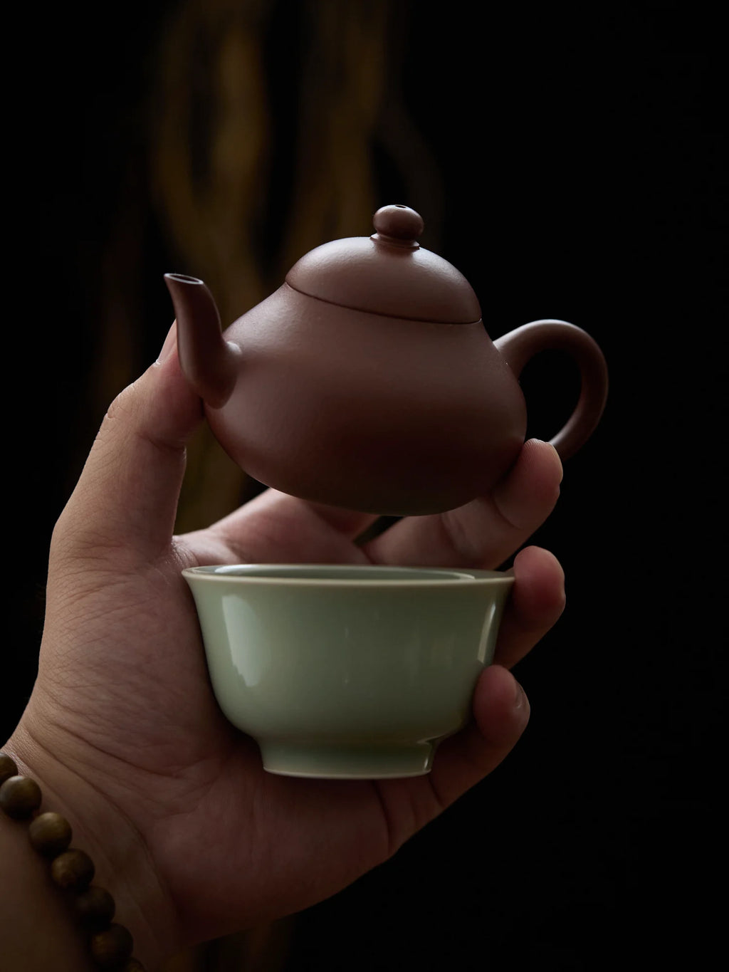 Ou Ware Celadon Press-Hand Teacup – Handmade Yongle Style Chinese Tea Cup