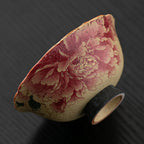 Iron-Spot Porcelain Peony Teacup with Antique Caramel Glaze - Rouseclay