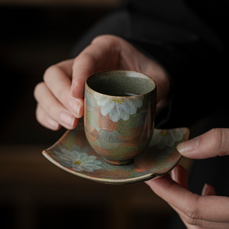 Crackle Glaze Underglaze Hand-Painted Tea Cup - Rouseclay