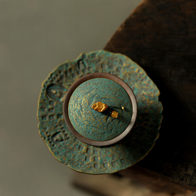 Dunhuang Handcrafted Emerald Green Three-Piece Gaiwan Tea Set by Master Zeng - Rouseclay