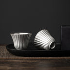 Silver-Gilded Linear Stripe Porcelain Teacup - Rouseclay