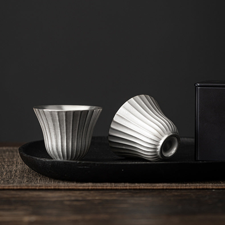 Silver-Gilded Linear Stripe Porcelain Teacup - Rouseclay