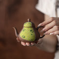 Hand-Painted Yellow Chrysanthemum Coarse Pottery Pear-Shaped Teapot - Rouseclay