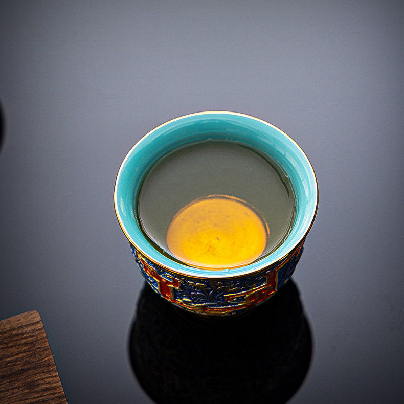 Hand-Hammered Textured Cloisonné "Kui Dragon" Master's Tea Cup - Rouseclay