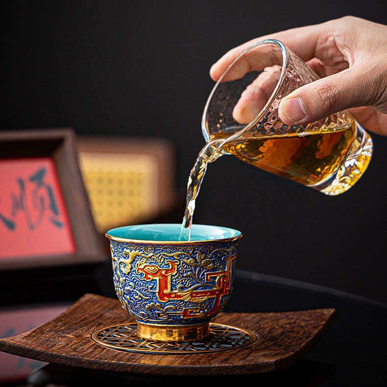 Hand-Hammered Textured Cloisonné "Kui Dragon" Master's Tea Cup - Rouseclay