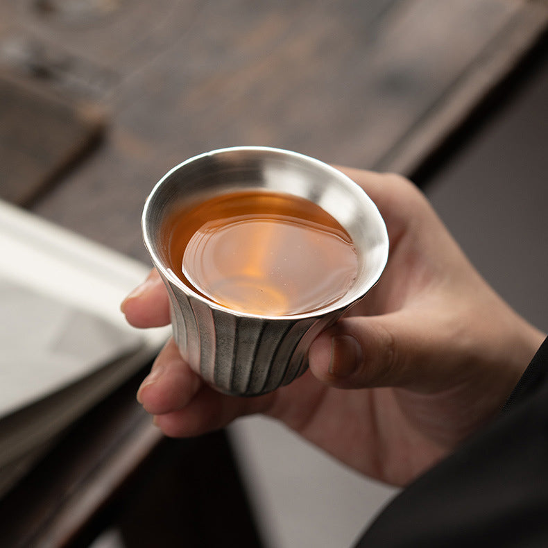 Silver-Gilded Linear Stripe Porcelain Teacup - Rouseclay