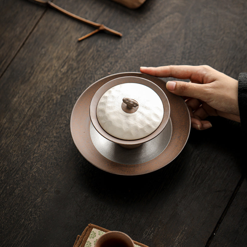 Coarse Pottery Gilded Silver Lingzhi Gaiwan - Rouseclay