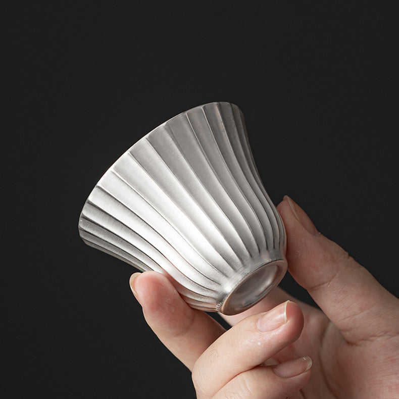 Silver-Gilded Linear Stripe Porcelain Teacup - Rouseclay