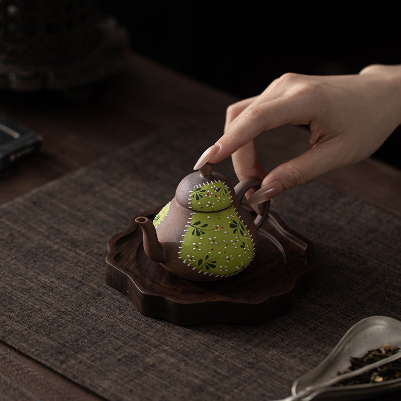 Hand-Painted Yellow Chrysanthemum Coarse Pottery Pear-Shaped Teapot - Rouseclay