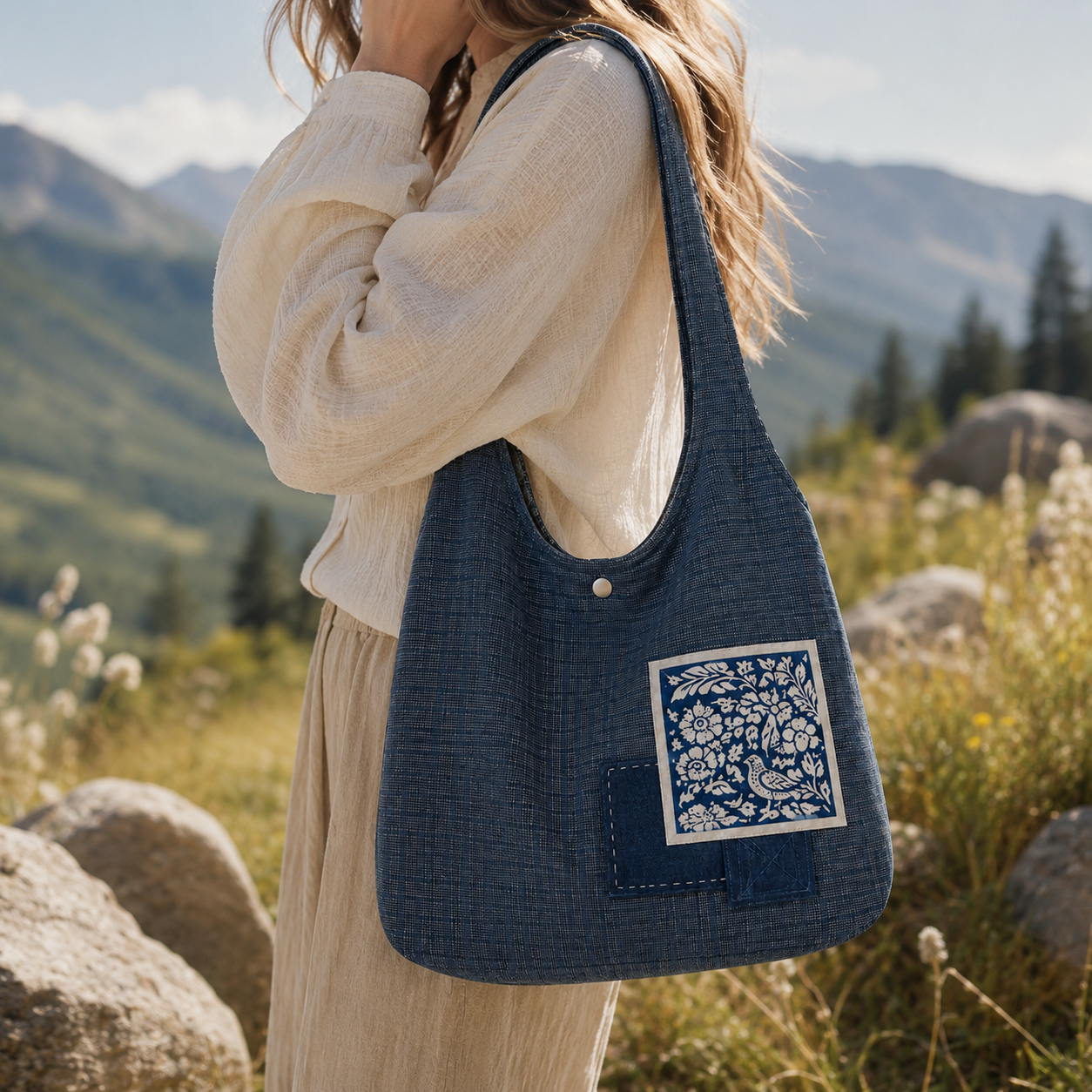 Indigo Opera-Motif Mini Tote Bag