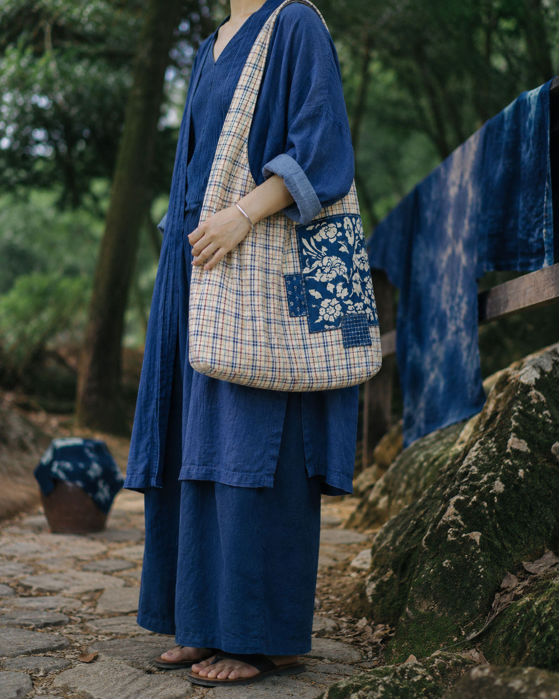 Indigo Floral Print Mini Tote Bag