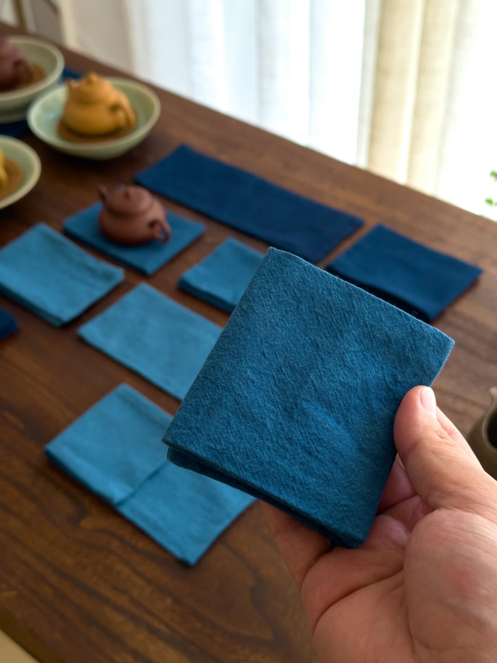 Indigo tea cloth tea towel for pot mat and cup coaster